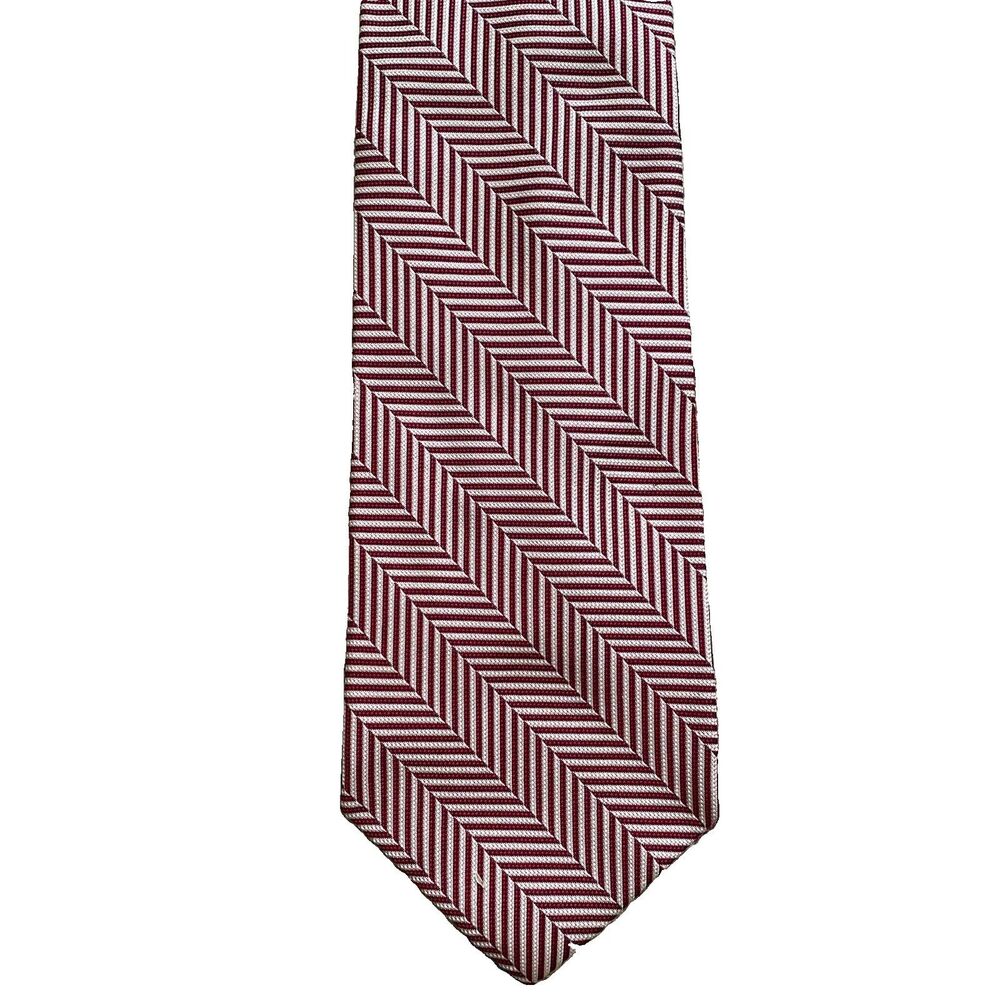 90s Y2K Hickey Freeman Tie Red Herringbone Stripe 4" Power Tie 100% Silk